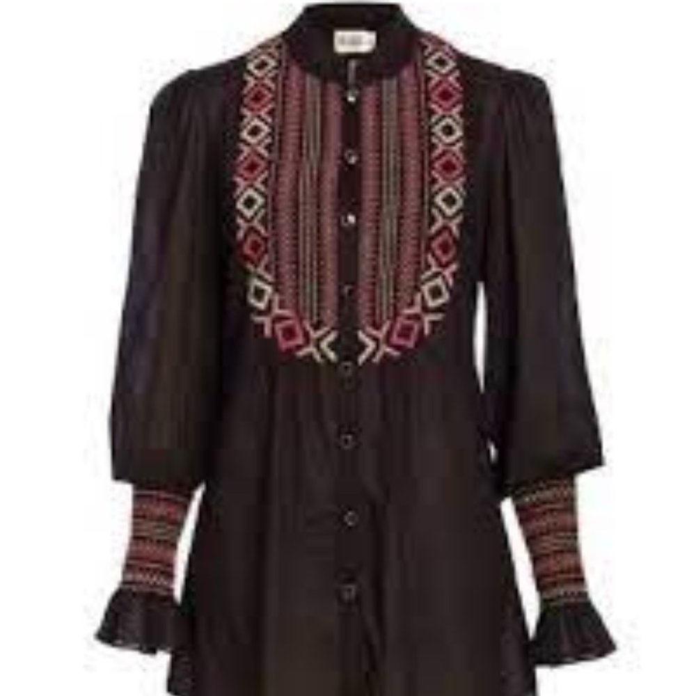 Alice by Temperley siesta tunic embroidered shirt 4 Anthropologie NWT mandarin